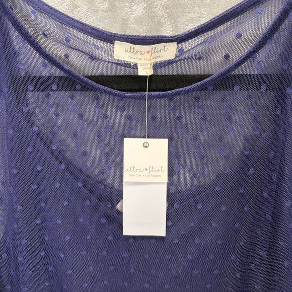 Navy Sheer Polka Dot Bell Sleeve Blouse Sz L Romantic‎ Whimsigoth Dainty - Picture 6 of 12